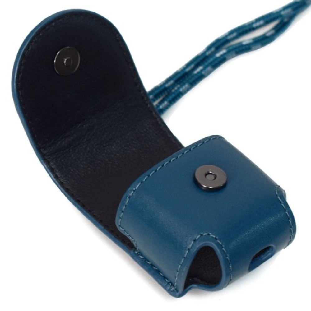 Coach AirPod Case Holder Teal Blue Excellent Leather Lanyard Strap Magnetic Snap